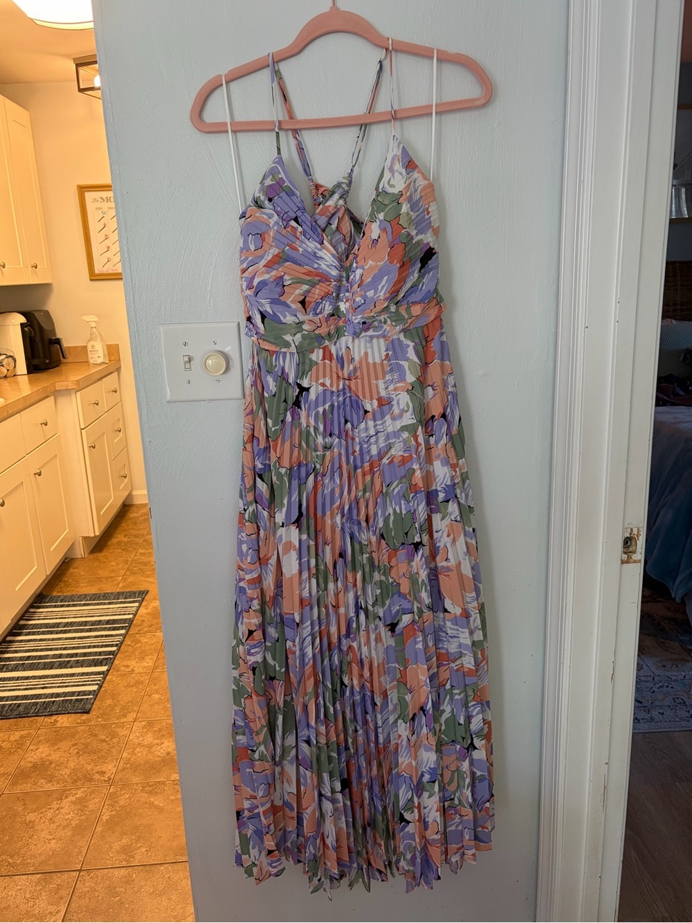 ASTR The Label Blythe Dress Coral Multi XL Floral Midi